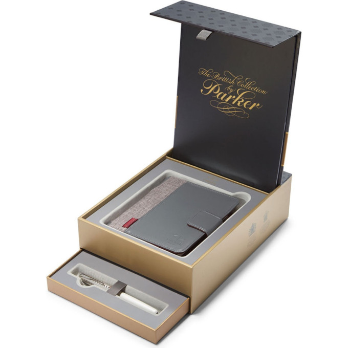 Подарочный набор PARKER: Перьевая ручка PARKER SONNET METAL & PEARL CT с блокнотом и органайзером 1978401